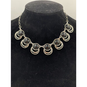 Sarah Coventry Black & Silver VTG Statement Bold Bib 17” Necklace
